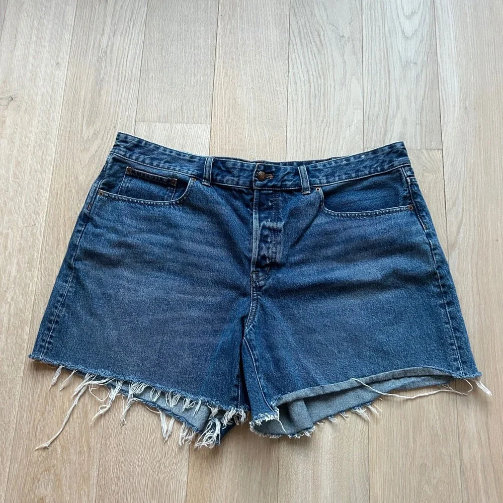 Madewell Brynn Long Short 16W Blue Denim Button Fly Raw Hem High Rise Western